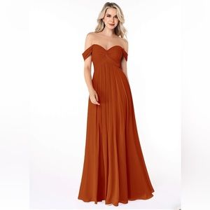 Azazie Empire Convertible Ruched Chiffon Floor-Length Dress Paprika Size 6